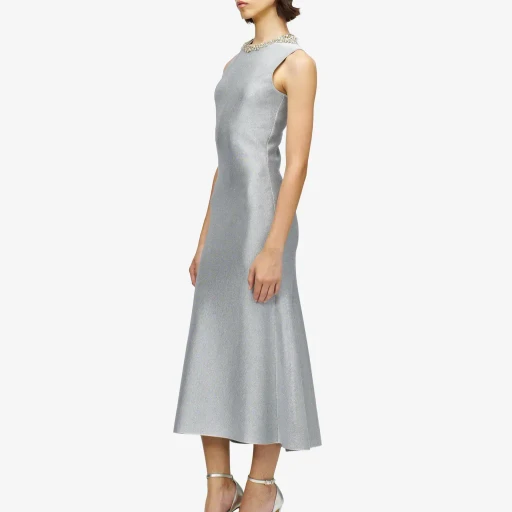 Chain Mail Embroidery Midi Dress