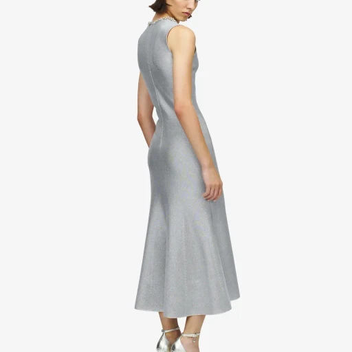 Chain Mail Embroidery Midi Dress