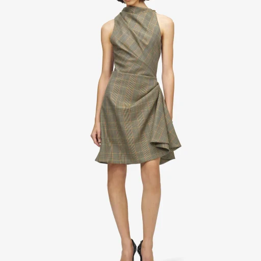 Country Check Asymmetric Mini Dress