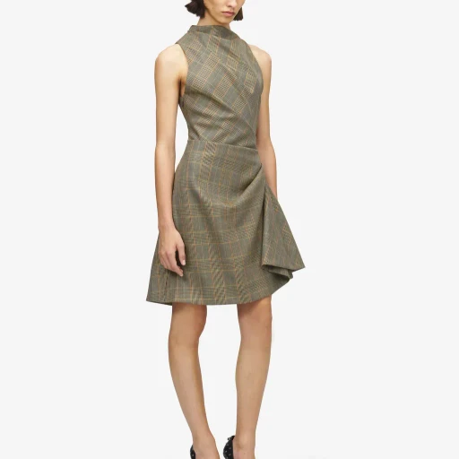 Country Check Asymmetric Mini Dress