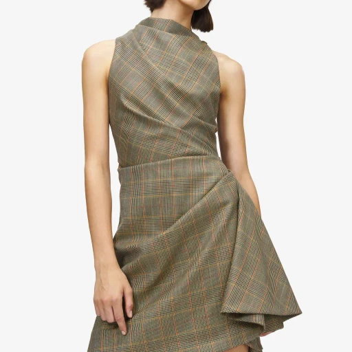 Country Check Asymmetric Mini Dress