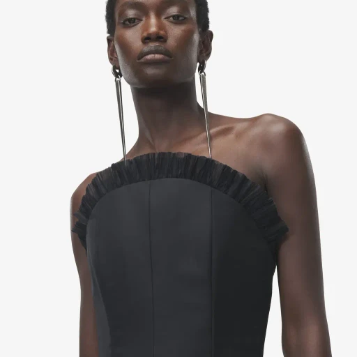 Crepon Trim Evening Dress