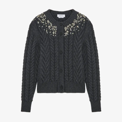 Crystal Embroidery Cable Knit Cardigan
