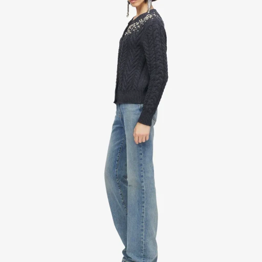 Crystal Embroidery Cable Knit Cardigan