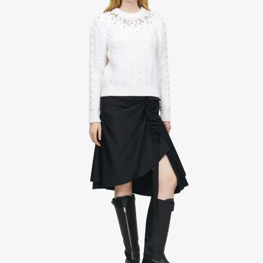 Crystal Embroidery Cable Knit Jumper