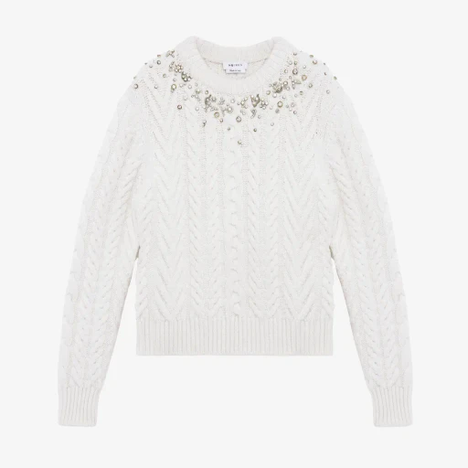 Crystal Embroidery Cable Knit Jumper