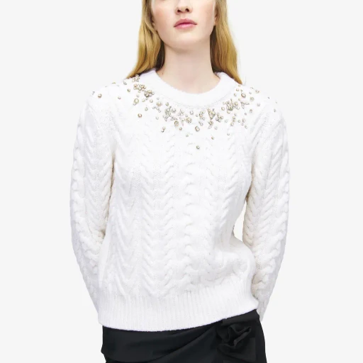 Crystal Embroidery Cable Knit Jumper