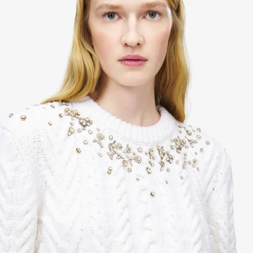 Crystal Embroidery Cable Knit Jumper