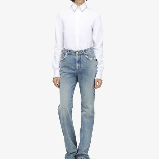 Crystal Embroidery Straight Leg Jeans