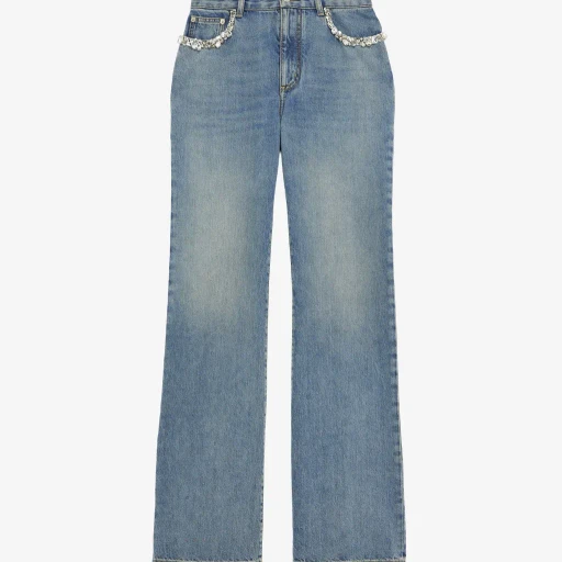 Crystal Embroidery Straight Leg Jeans