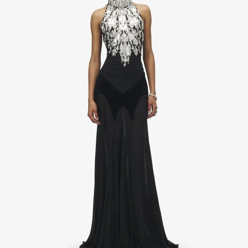 Crystal Mirror Embroidery Evening Dress