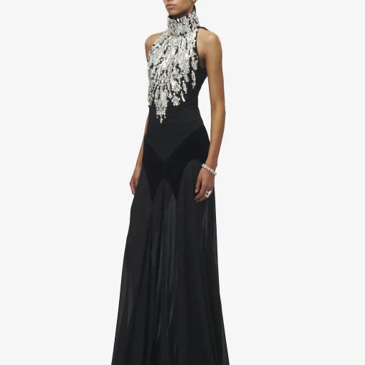Crystal Mirror Embroidery Evening Dress
