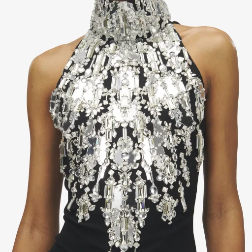 Crystal Mirror Embroidery Evening Dress