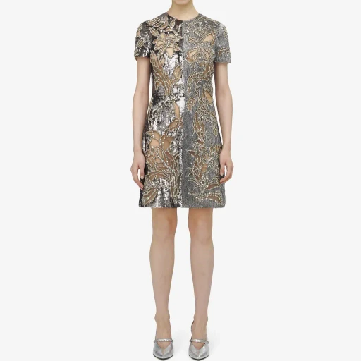 Crystal Stencil Embroidery Mini Dress