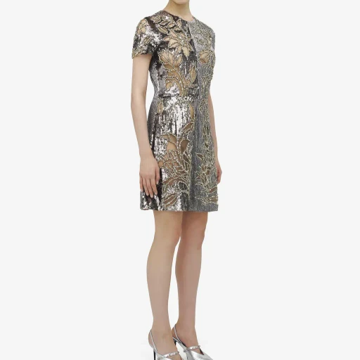 Crystal Stencil Embroidery Mini Dress