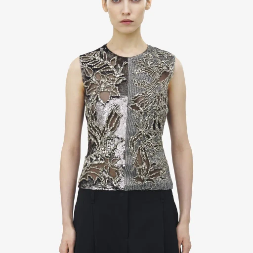 Crystal Stencil Embroidery Top