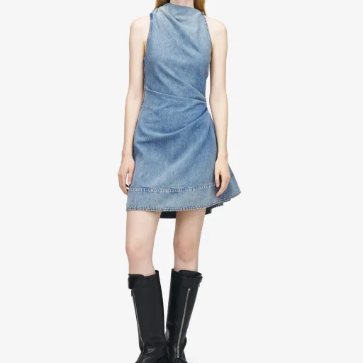 Denim Asymmetric Mini Dress
