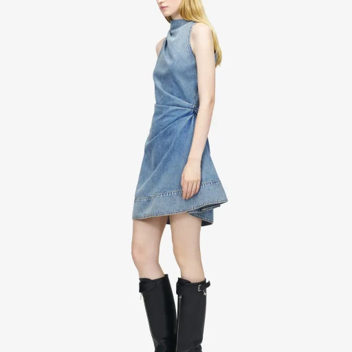 Denim Asymmetric Mini Dress