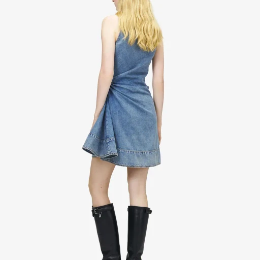 Denim Asymmetric Mini Dress