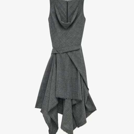 Flecked Glen Check Asymmetric Dress