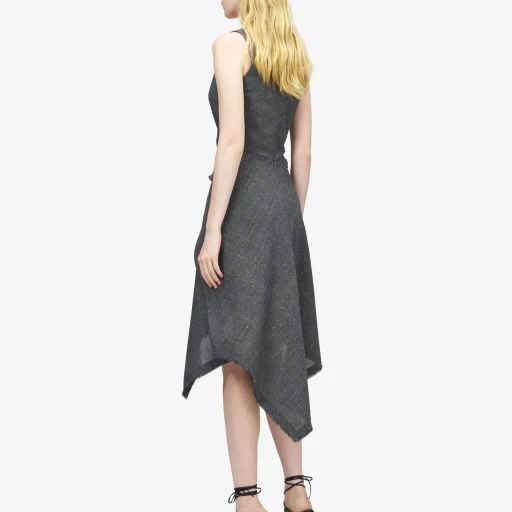 Flecked Glen Check Asymmetric Dress