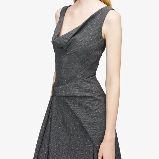 Flecked Glen Check Asymmetric Dress