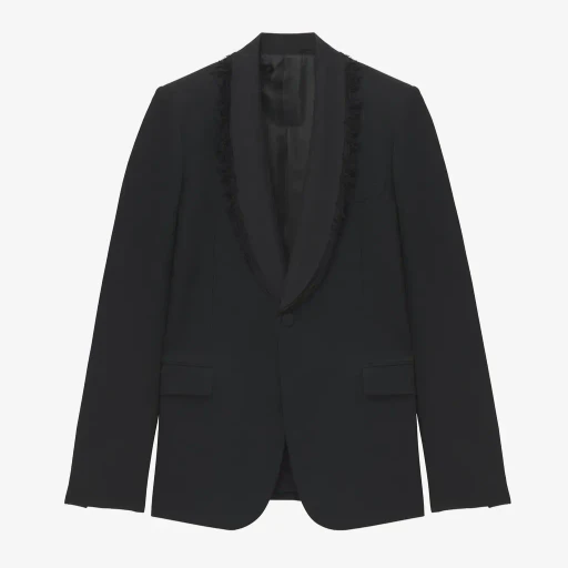 Frayed Lapel Single-Breasted Jacket