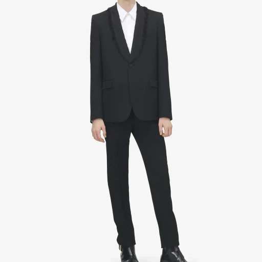 Frayed Lapel Single-Breasted Jacket