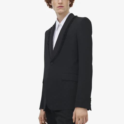 Frayed Lapel Single-Breasted Jacket