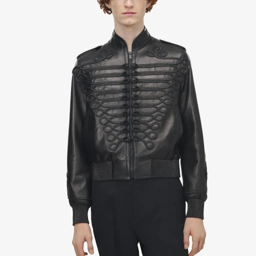 Frogging Embroidery Leather Jacket