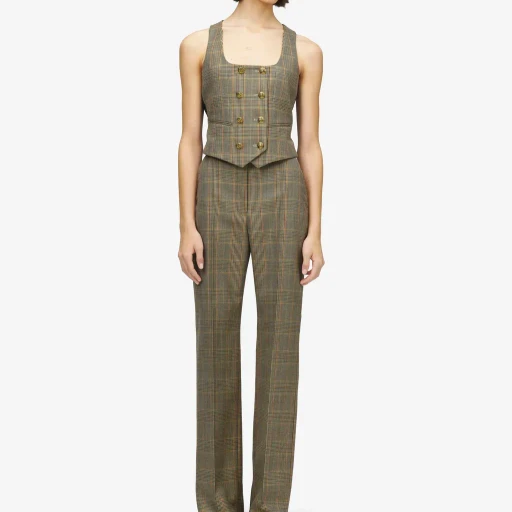 High-Waisted Country Check Tailored Trousers