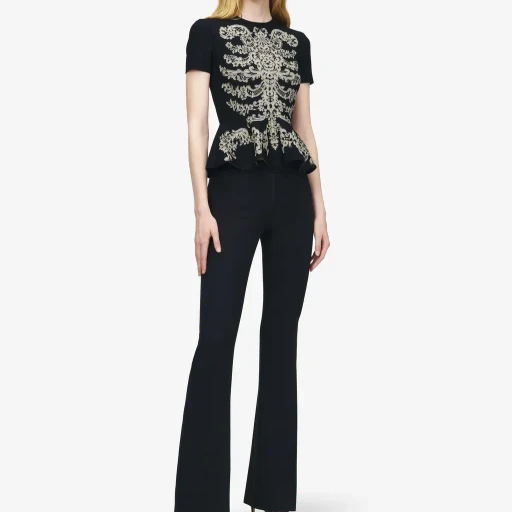 Lace Ribcage Jacquard Peplum Top
