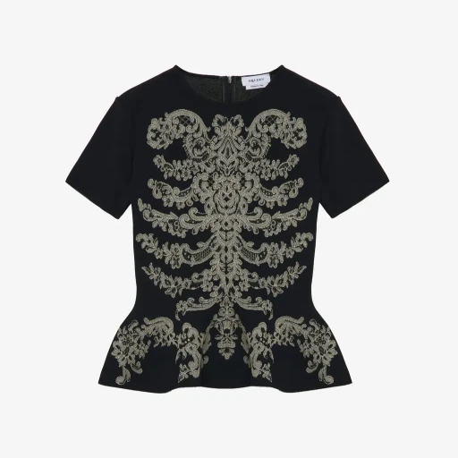 Lace Ribcage Jacquard Peplum Top