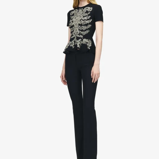 Lace Ribcage Jacquard Peplum Top