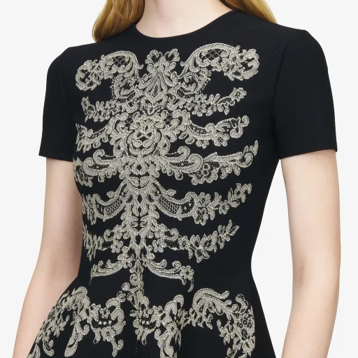 Lace Ribcage Jacquard Peplum Top