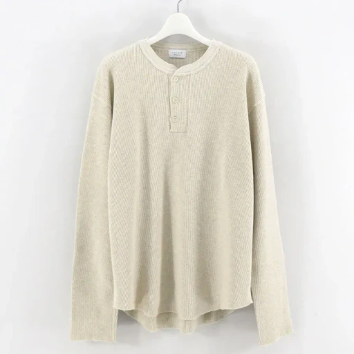 Long-Sleeve Henry Neck Waffle T-Shirt