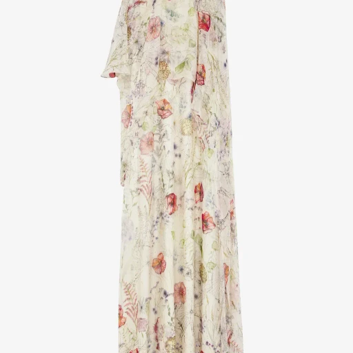 Meadow Floral Print Asymmetric Cape Dress
