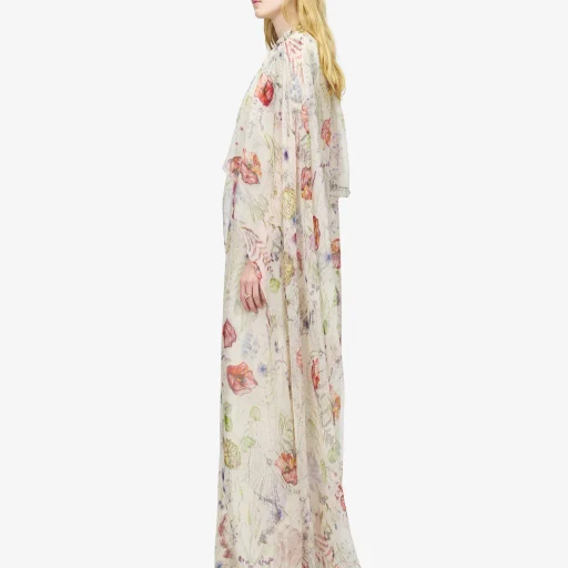 Meadow Floral Print Asymmetric Cape Dress