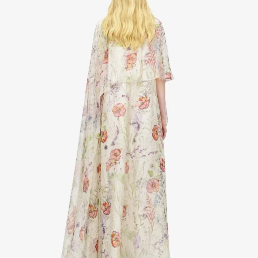 Meadow Floral Print Asymmetric Cape Dress