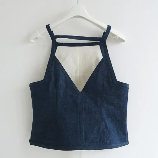 Nepped Denim Square-Neck Top