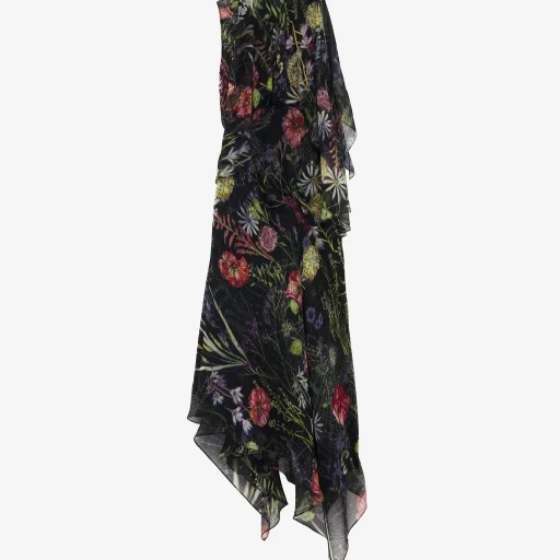 Meadow Floral Print Asymmetric Evening Dress