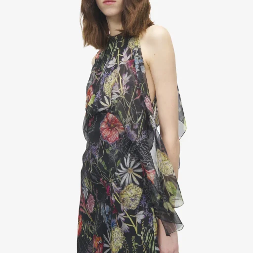 Meadow Floral Print Asymmetric Evening Dress