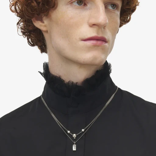 Skull & Pearl Layered Chain Necklace