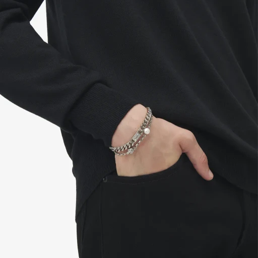Skull & Pearl Layered Chain Bracelet