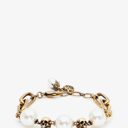 Pearl-Like Skull Chain Bracelet