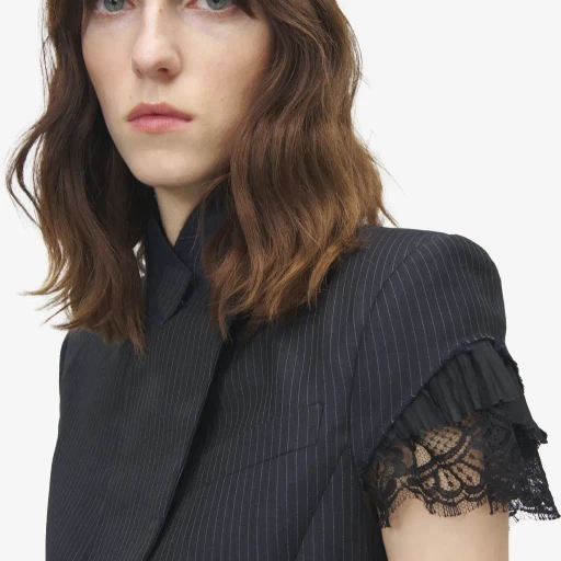 Pinstriped Short-Sleeved Jacket