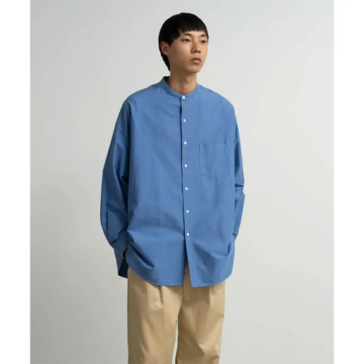 Oxford L/S Oversized Band Collar Shirt