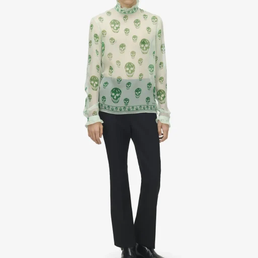 Silk Chiffon Skull Print Top