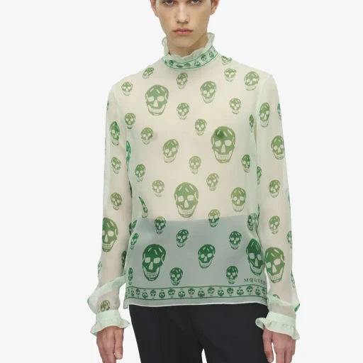 Silk Chiffon Skull Print Top