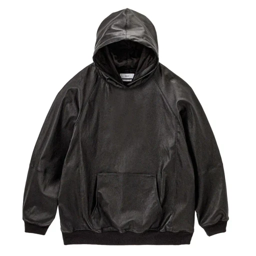 Bonded Leather Hooded Pullover